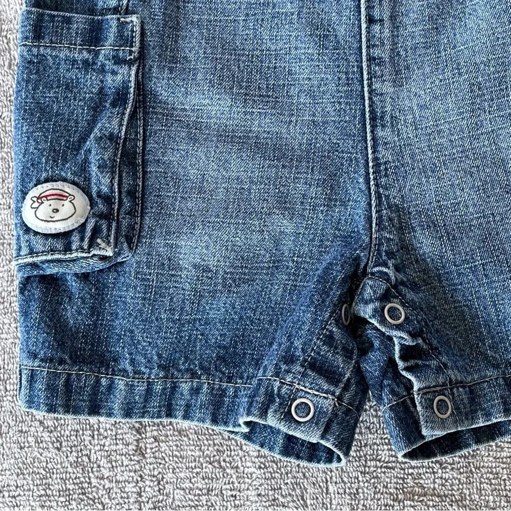 Vintage Laura Ashley 18M Blue Denim Boys Overalls Jean Shorts Pirate Ship Cotton